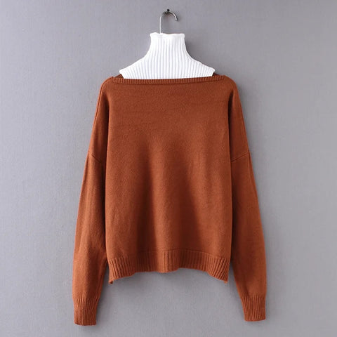 New Casual ff shoulder turtleneck vest + long sleeve Deep V Jumper two pieces set CODE: KAR2712