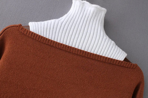 New Casual ff shoulder turtleneck vest + long sleeve Deep V Jumper two pieces set CODE: KAR2712