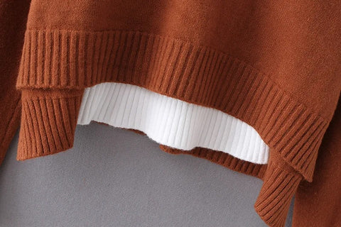 New Casual ff shoulder turtleneck vest + long sleeve Deep V Jumper two pieces set CODE: KAR2712