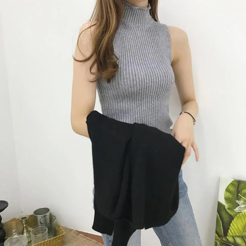 New Casual ff shoulder turtleneck vest + long sleeve Deep V Jumper two pieces set CODE: KAR2712