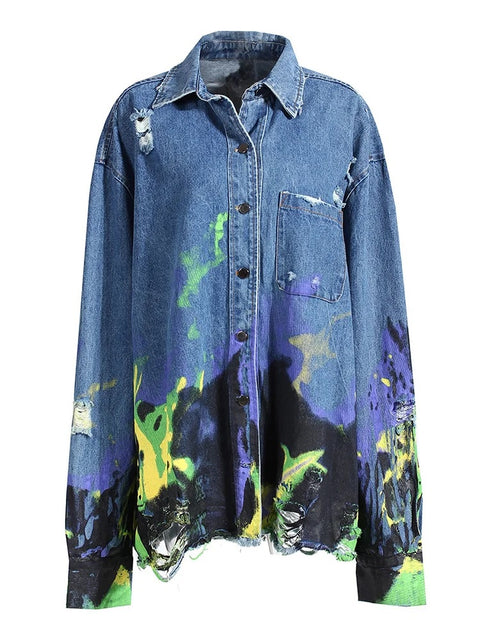 New Fashion Autumn Lapel Single Braested Printed Long Sleeve Shirt CODE: KAR2713