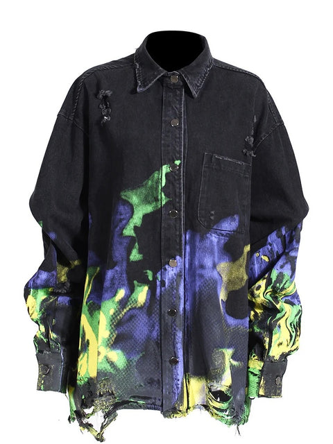 New Fashion Autumn Lapel Single Braested Printed Long Sleeve Shirt CODE: KAR2713