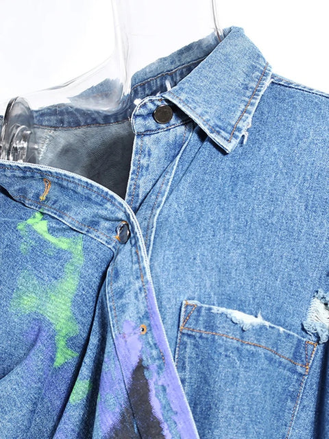 New Fashion Autumn Lapel Single Braested Printed Long Sleeve Shirt CODE: KAR2713