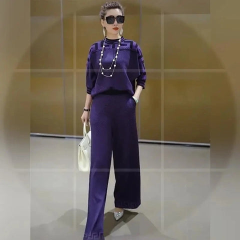 New Casual Fashion Loose Size  Wide Leg Pant Two-piece Set CODE: KAR2714