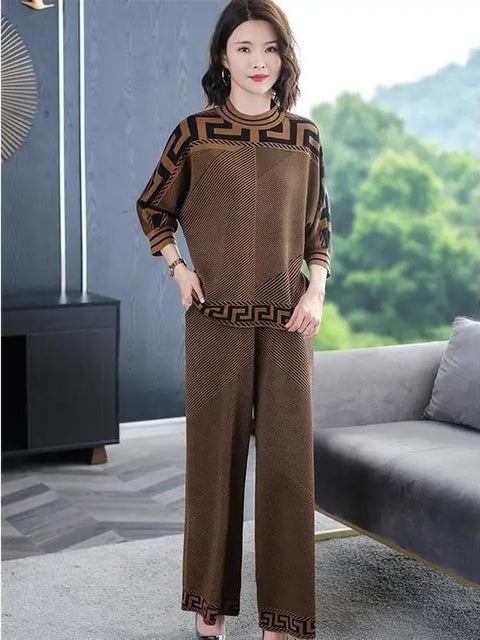New Casual Fashion Loose Size  Wide Leg Pant Two-piece Set CODE: KAR2714
