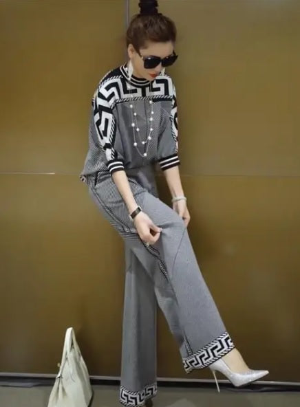 New Casual Fashion Loose Size  Wide Leg Pant Two-piece Set CODE: KAR2714