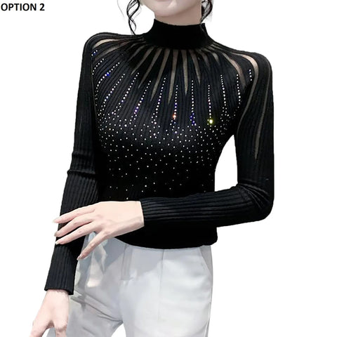 New Sexy Autumn Knitted Lace  High Neck Casual Top CODE: KAR2715