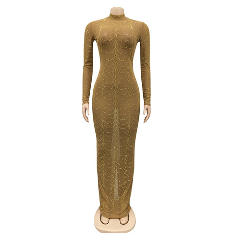 New Sexy See Though Long Sleeve Bodycon Midi Maxi Dress CODE: KAR2716