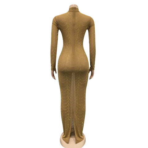 New Sexy See Though Long Sleeve Bodycon Midi Maxi Dress CODE: KAR2716
