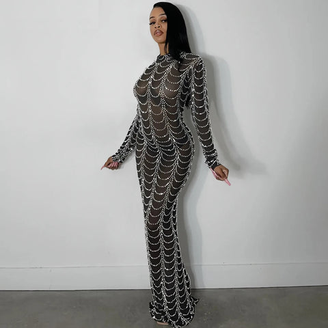 New Sexy See Though Long Sleeve Bodycon Midi Maxi Dress CODE: KAR2716