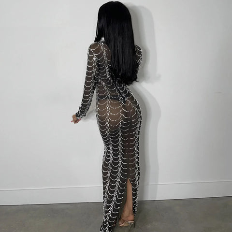 New Sexy See Though Long Sleeve Bodycon Midi Maxi Dress CODE: KAR2716
