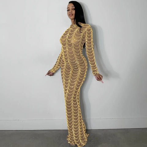 New Sexy See Though Long Sleeve Bodycon Midi Maxi Dress CODE: KAR2716