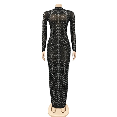 New Sexy See Though Long Sleeve Bodycon Midi Maxi Dress CODE: KAR2716