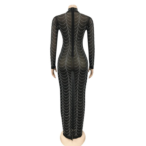 New Sexy See Though Long Sleeve Bodycon Midi Maxi Dress CODE: KAR2716