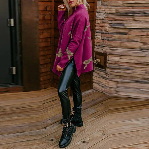 New Autumn Winter Leopard Print Turtleneck Long Sleeve Loose Pullover CODE: KAR2717