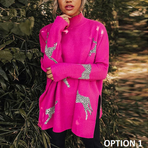 New Autumn Winter Leopard Print Turtleneck Long Sleeve Loose Pullover CODE: KAR2717