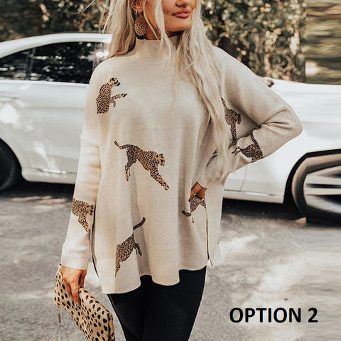 New Autumn Winter Leopard Print Turtleneck Long Sleeve Loose Pullover CODE: KAR2717