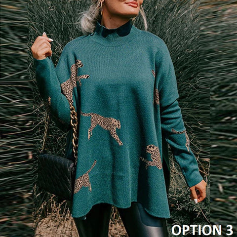 New Autumn Winter Leopard Print Turtleneck Long Sleeve Loose Pullover CODE: KAR2717