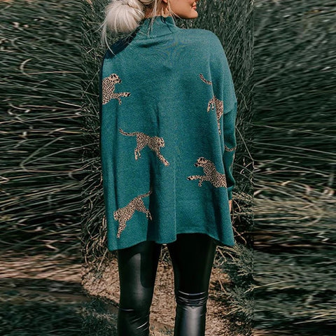 New Autumn Winter Leopard Print Turtleneck Long Sleeve Loose Pullover CODE: KAR2717