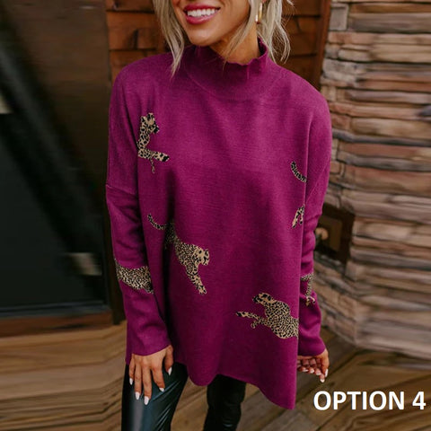 New Autumn Winter Leopard Print Turtleneck Long Sleeve Loose Pullover CODE: KAR2717
