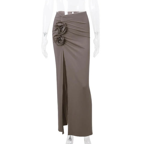 New Fashion Elegant  Floral Applique Trim Split Maxi Skirt CODE: KAR2718