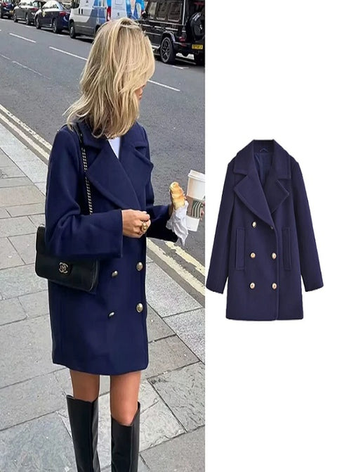 New  Fashion Double Breasted Long Sleeve Woolen Jacket CODE: KAR2719