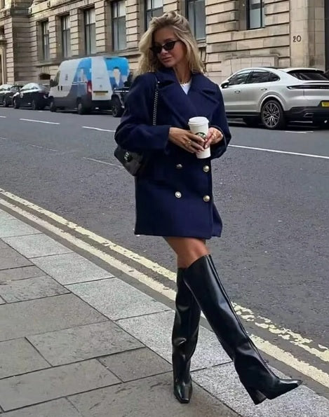 New  Fashion Double Breasted Long Sleeve Woolen Jacket CODE: KAR2719