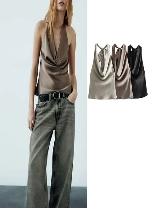 New Sexy Off Shoulder Halter Neck Satin Top CODE: KAR2720