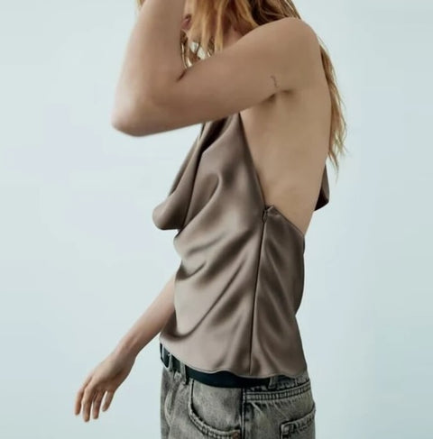 New Sexy Off Shoulder Halter Neck Satin Top CODE: KAR2720