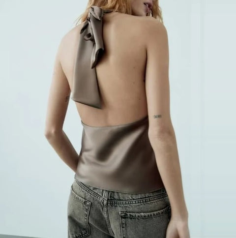 New Sexy Off Shoulder Halter Neck Satin Top CODE: KAR2720