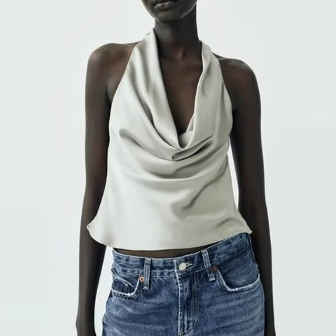 New Sexy Off Shoulder Halter Neck Satin Top CODE: KAR2720