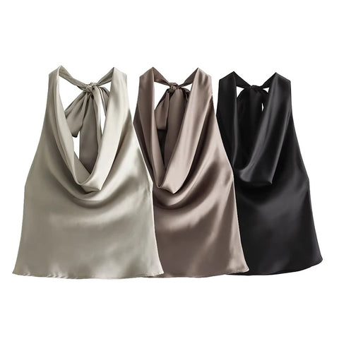 New Sexy Off Shoulder Halter Neck Satin Top CODE: KAR2720