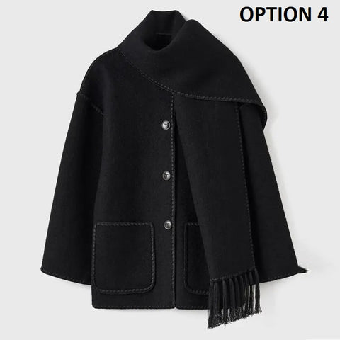 New Autumn Winter Fleece Chic Long Sleeve Solid Plush Thick Overcoat With Scarf CODE: KAR2721