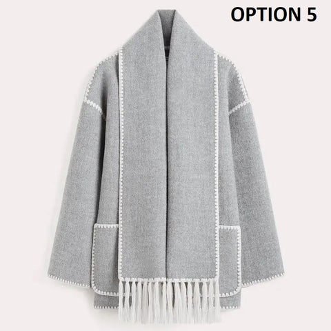 New Autumn Winter Fleece Chic Long Sleeve Solid Plush Thick Overcoat With Scarf CODE: KAR2721