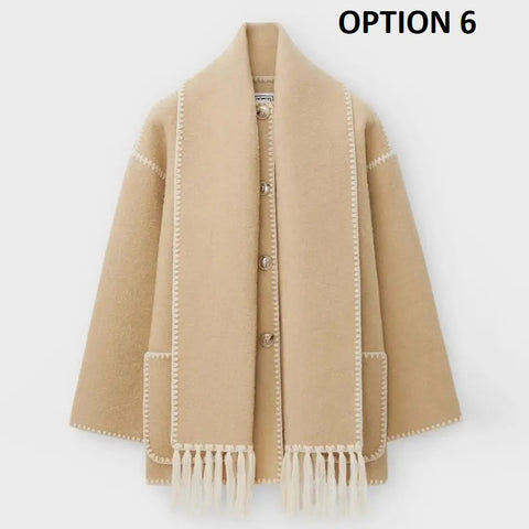 New Autumn Winter Fleece Chic Long Sleeve Solid Plush Thick Overcoat With Scarf CODE: KAR2721