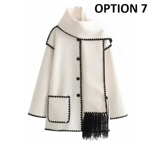 New Autumn Winter Fleece Chic Long Sleeve Solid Plush Thick Overcoat With Scarf CODE: KAR2721