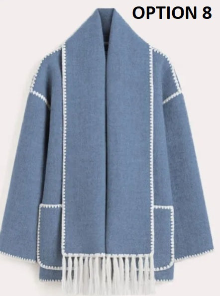 New Autumn Winter Fleece Chic Long Sleeve Solid Plush Thick Overcoat With Scarf CODE: KAR2721