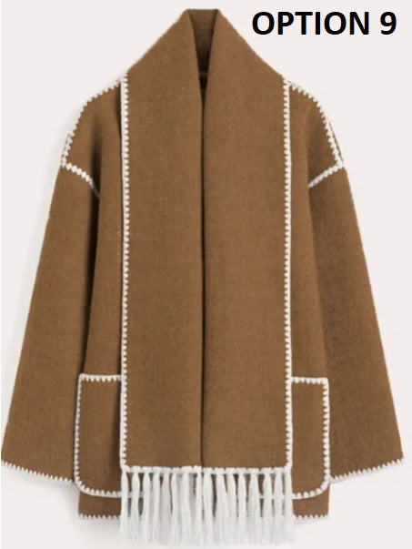 New Autumn Winter Fleece Chic Long Sleeve Solid Plush Thick Overcoat With Scarf CODE: KAR2721