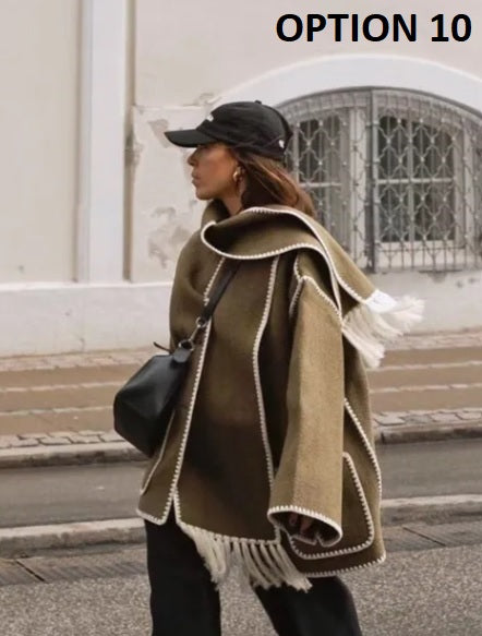 New Autumn Winter Fleece Chic Long Sleeve Solid Plush Thick Overcoat With Scarf CODE: KAR2721