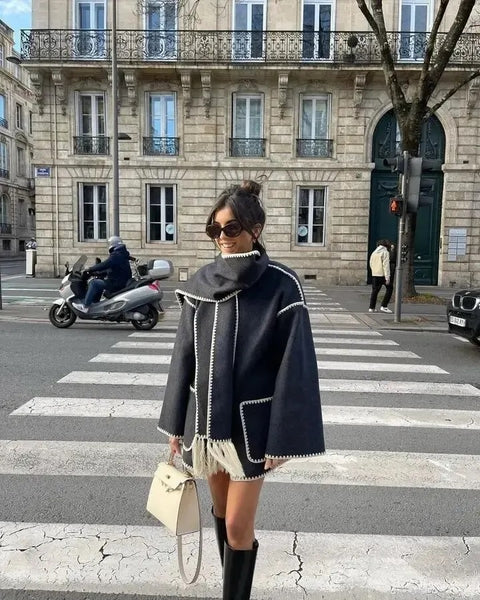 New Autumn Winter Fleece Chic Long Sleeve Solid Plush Thick Overcoat With Scarf CODE: KAR2721