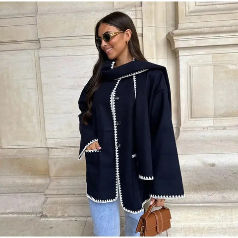 New Autumn Winter Fleece Chic Long Sleeve Solid Plush Thick Overcoat With Scarf CODE: KAR2721