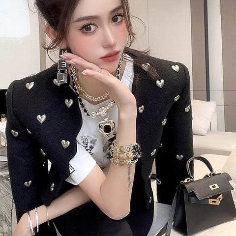 New Fashion Beading Love Peach Woolen Blends Short Top CODE: KAR2722