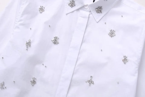 New Rhinestone Button up Long Sleeve Asymmetric Shirt CODE: KAR2725