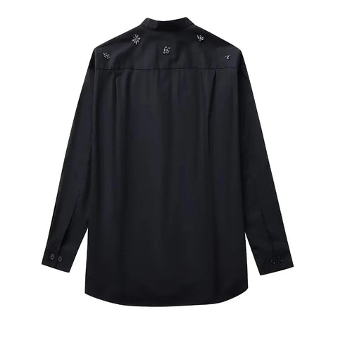 New Rhinestone Button up Long Sleeve Asymmetric Shirt CODE: KAR2725
