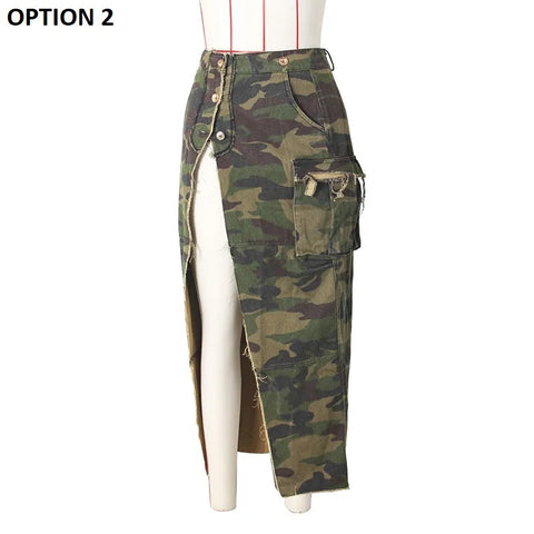 New Sexy Ripped Irregular High Split Pocket Button Long Maxi Skirt CODE: KAR2726