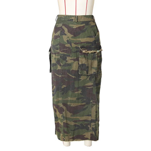 New Sexy Ripped Irregular High Split Pocket Button Long Maxi Skirt CODE: KAR2726