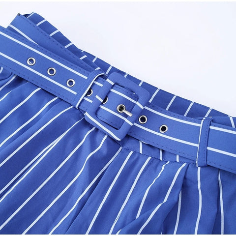 New Autumn Sexy Striped Print Chic Off Shoulder Backless Tube Top Wide Pant 2-piece Set CODE: KAR2728