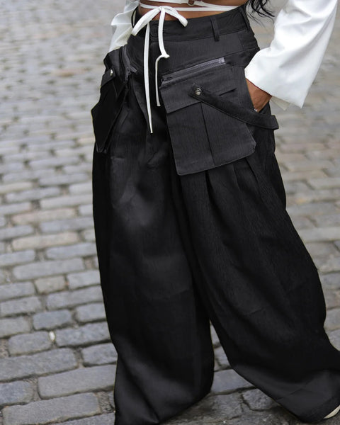 New Style detachable pocket Zipper Fly Loose Wide Leg Cargo Pant CODE: KAR2729