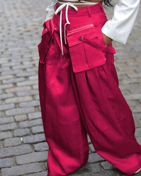 New Style detachable pocket Zipper Fly Loose Wide Leg Cargo Pant CODE: KAR2729