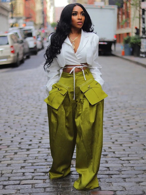 New Style detachable pocket Zipper Fly Loose Wide Leg Cargo Pant CODE: KAR2729